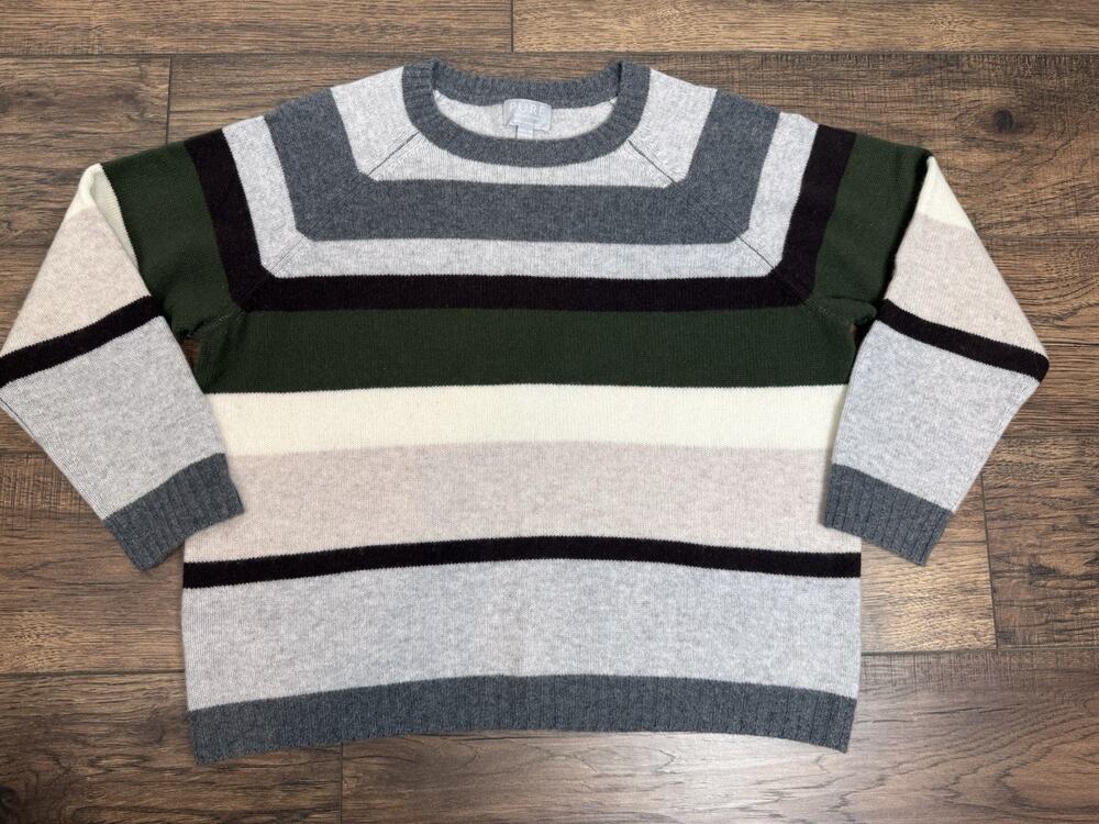 Pure Collection 100% Cashmere Striped Raglan Crewneck Sweater Basics 14/16